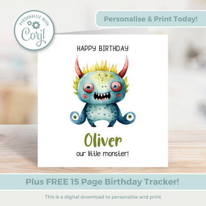 Editable Birthday Card - Monster