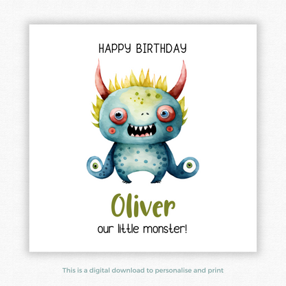 Editable Birthday Card - Monster
