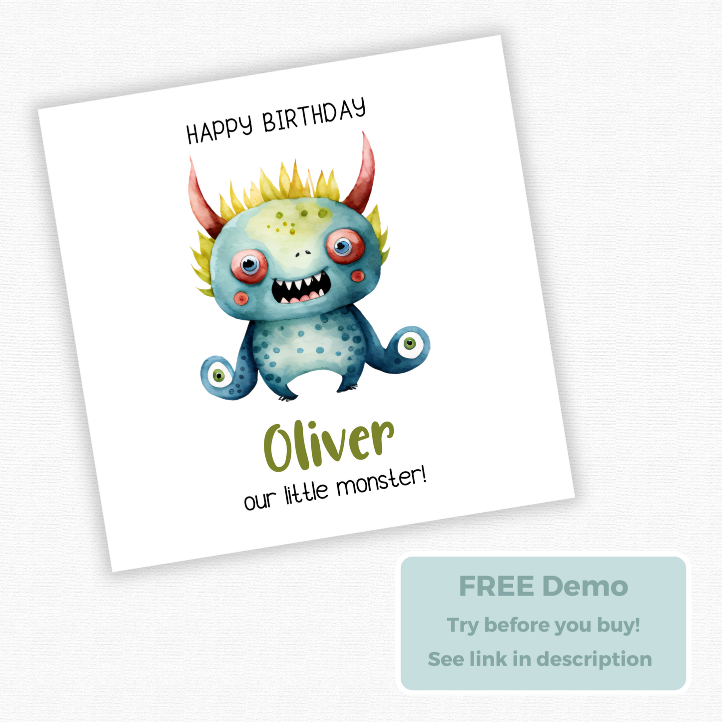 Editable Birthday Card - Monster