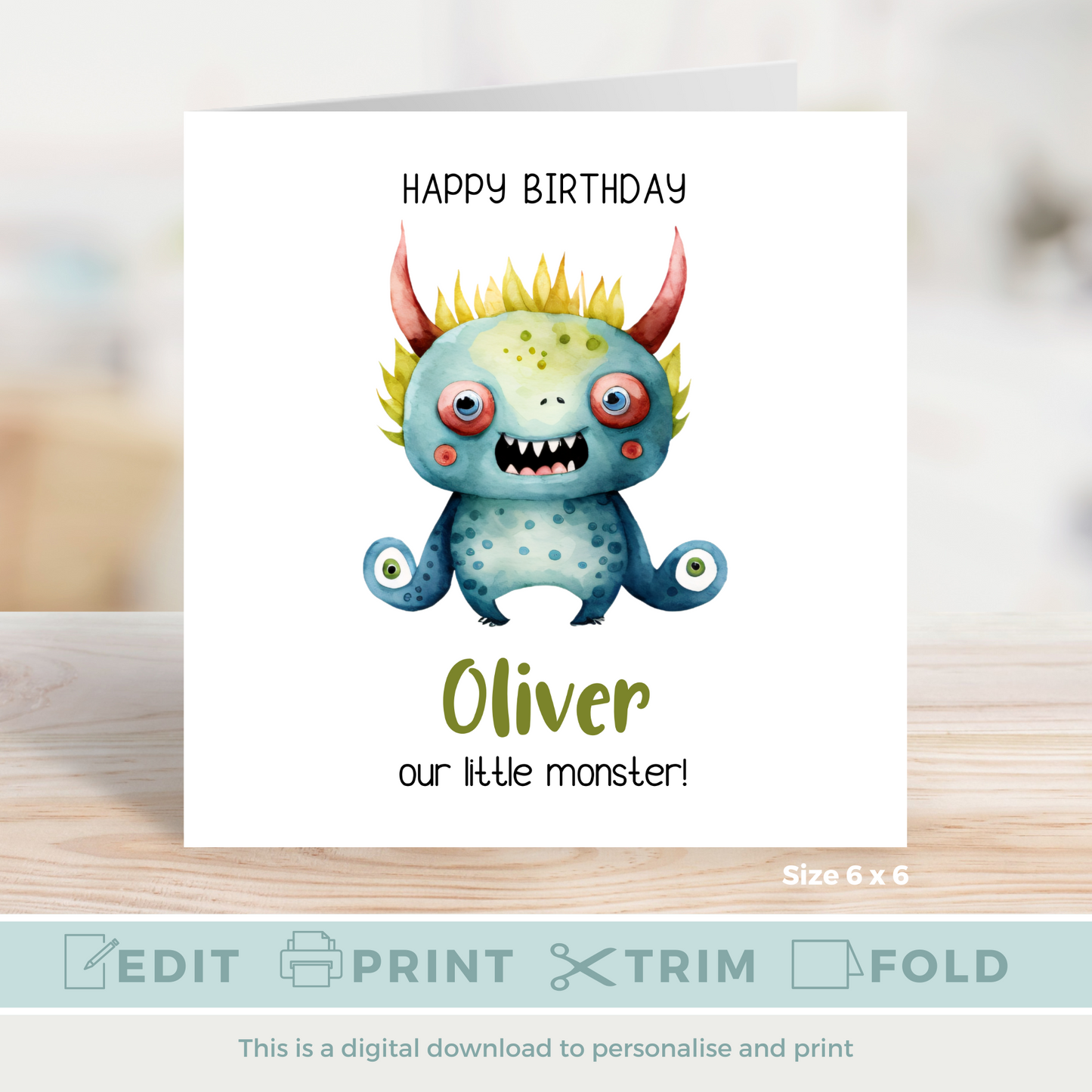 Editable Birthday Card - Monster