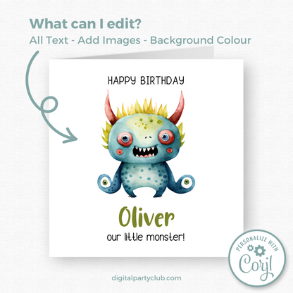 Editable Birthday Card - Monster