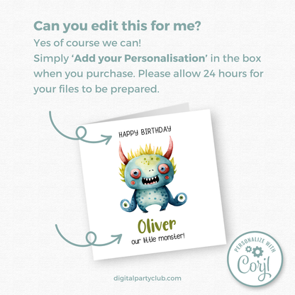 Editable Birthday Card - Monster