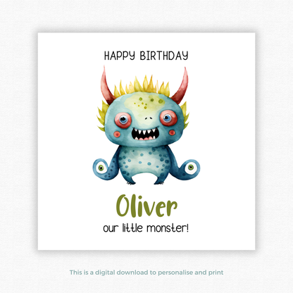 Editable Birthday Card - Monster