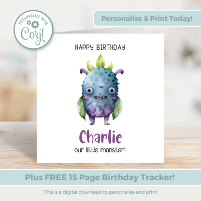 Editable Birthday Card - Monster