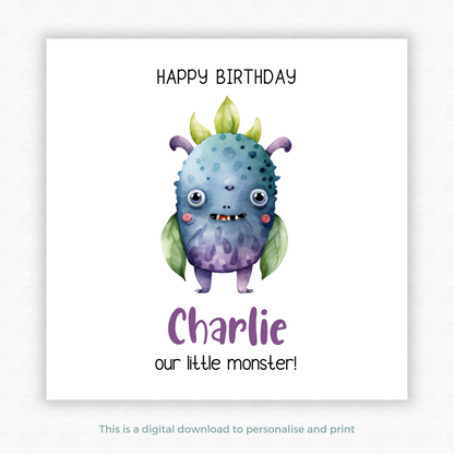 Editable Birthday Card - Monster