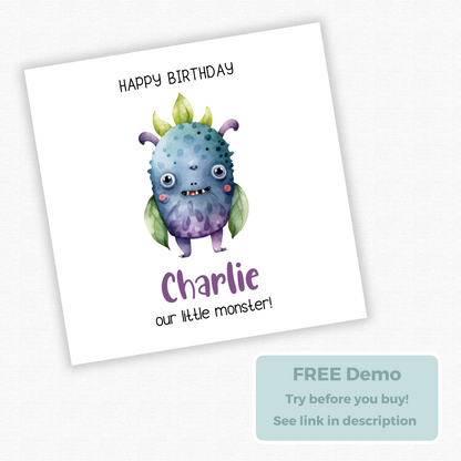 Editable Birthday Card - Monster
