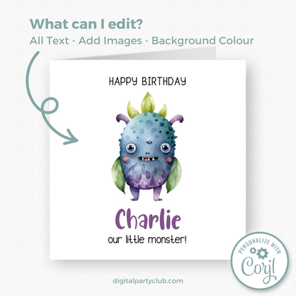 Editable Birthday Card - Monster