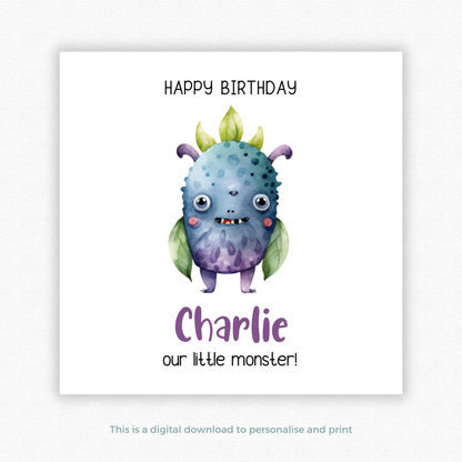 Editable Birthday Card - Monster