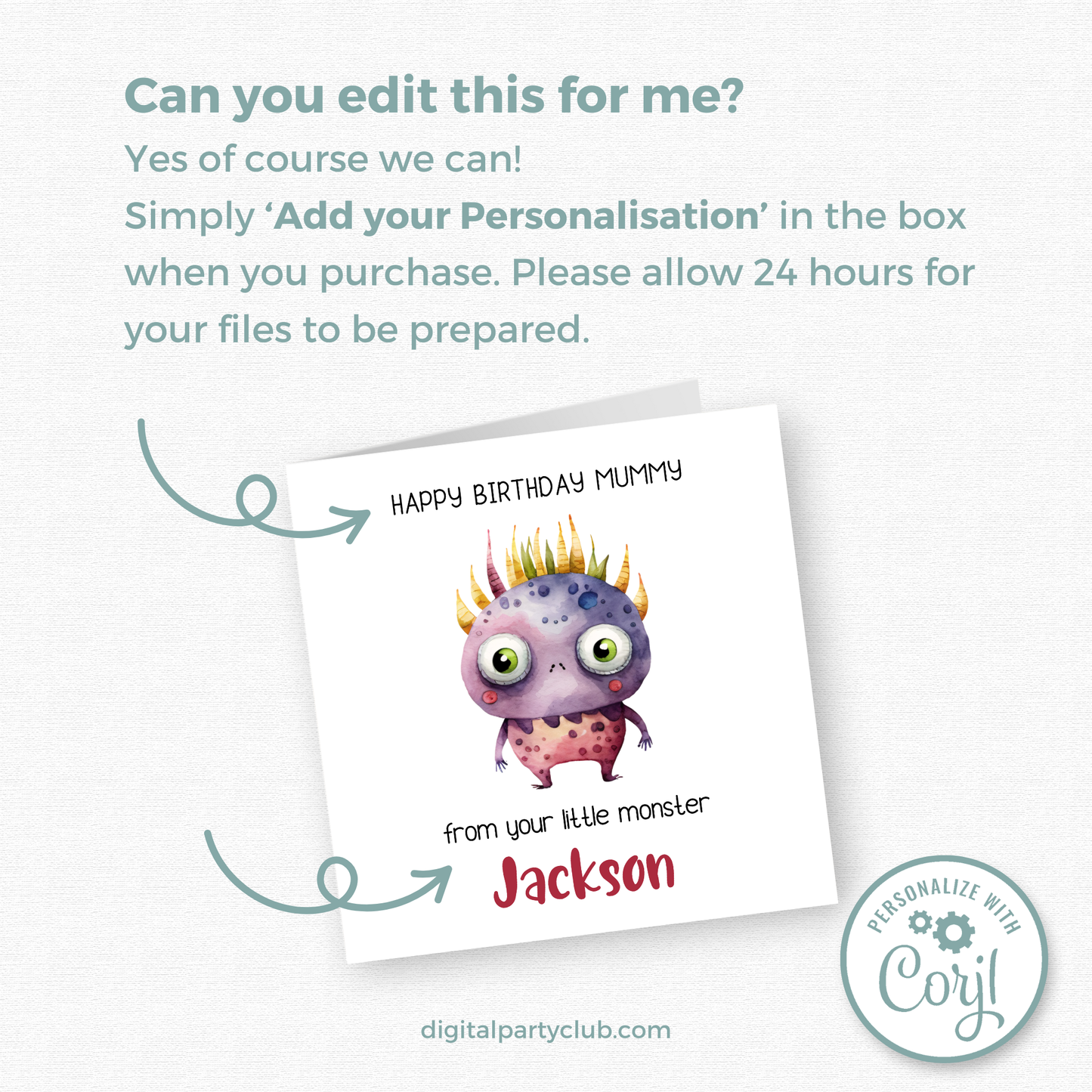 Editable Birthday Card - Mummy From Your Little Monster