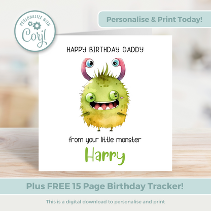 Editable Birthday Card - Daddy From Your Little Monster