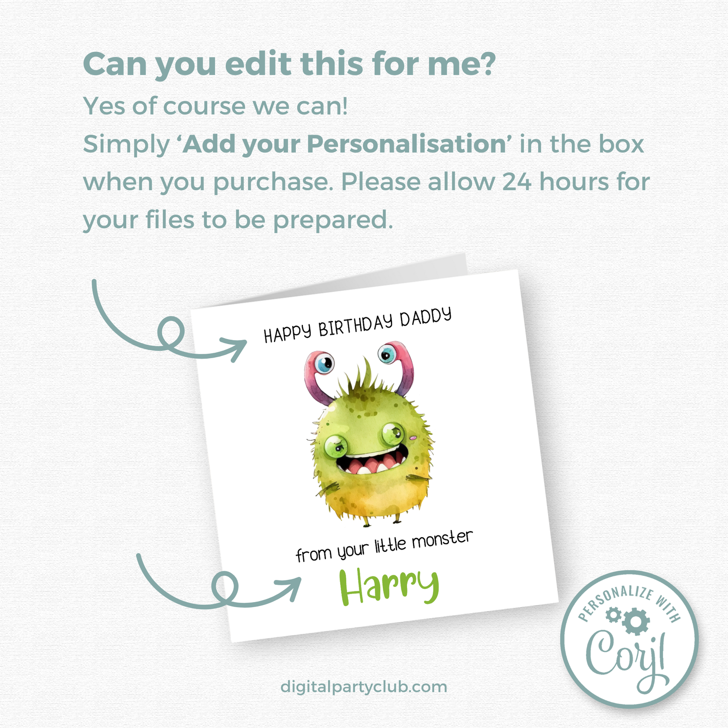 Editable Birthday Card - Daddy From Your Little Monster