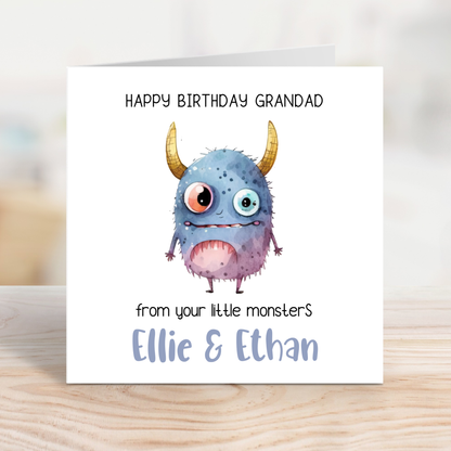 Editable Birthday Card - Grandad From Your Little Monsters