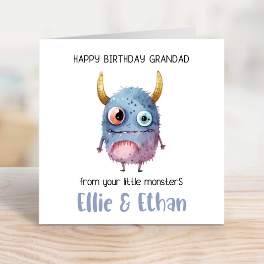 Editable Birthday Card - Grandad From Your Little Monsters
