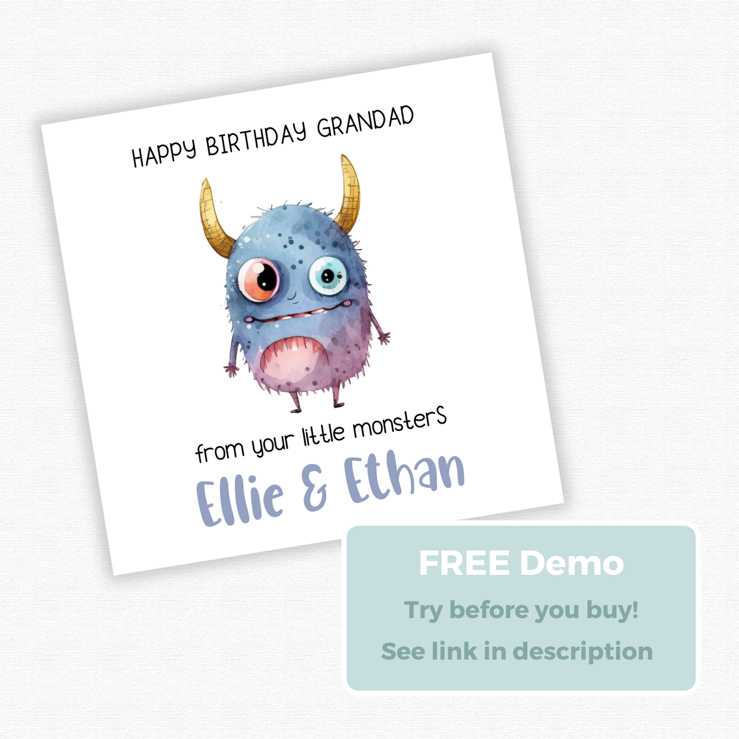 Editable Birthday Card - Grandad From Your Little Monsters