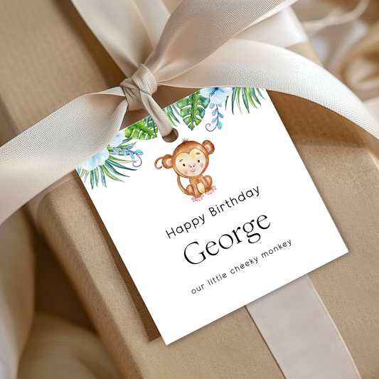 Editable Cheeky Monkey Birthday Gift Tag