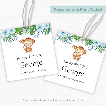 Editable Cheeky Monkey Birthday Gift Tag
