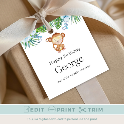Editable Cheeky Monkey Birthday Gift Tag