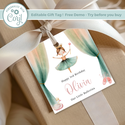 Editable Little Ballerina Birthday Gift Tag