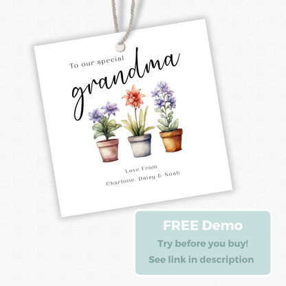 Editable Grandma Birthday Gift Tag