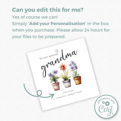 Editable Grandma Birthday Gift Tag