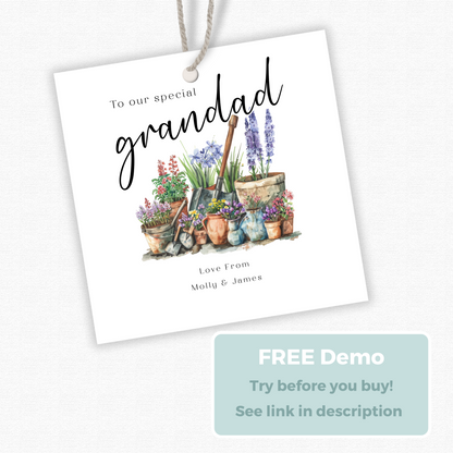 Editable Grandad Birthday Gift Tag