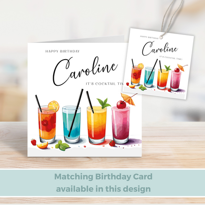 Editable Cocktail Party Birthday Gift Tag