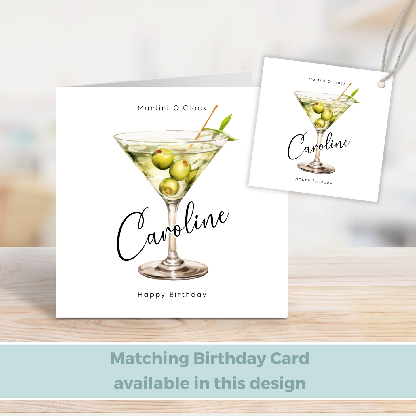 Editable Martini O'Clock Birthday Gift Tag