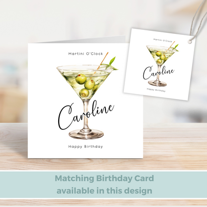 Editable Martini O'Clock Birthday Gift Tag