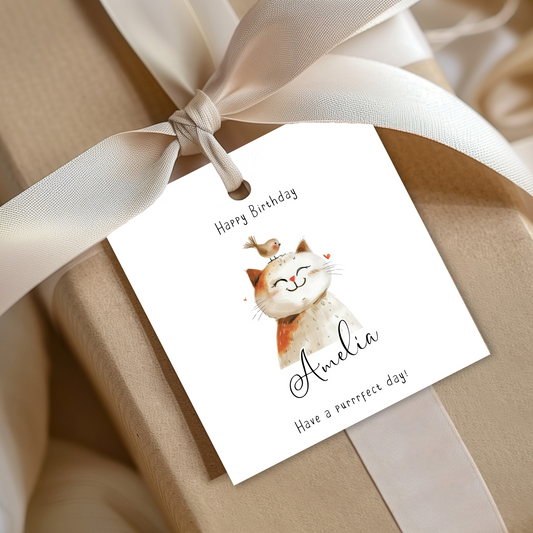 Editable Cat Birthday Gift Tag
