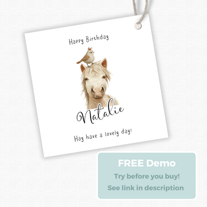 Editable Horse Birthday Gift Tag
