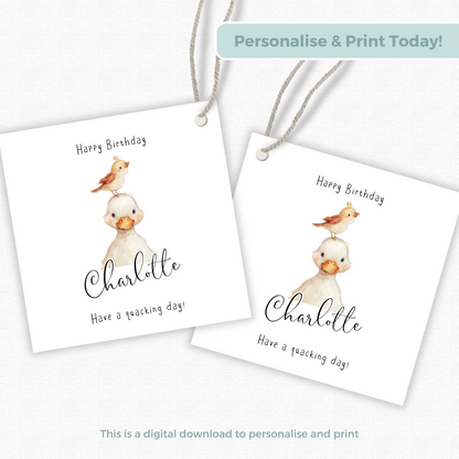 Editable Duckling Birthday Gift Tag