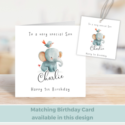 Editable Baby Elephant Birthday Gift Tag