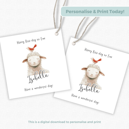 Editable Sheep Birthday Gift Tag