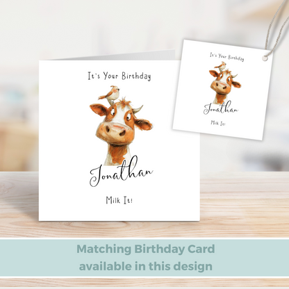 Editable Cow Birthday Gift Tag