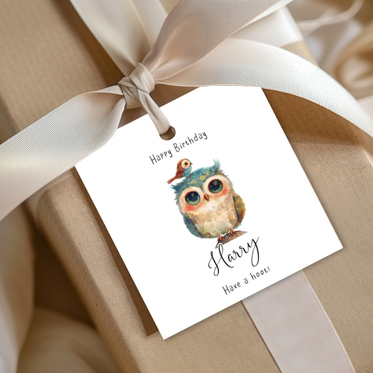 Editable Owl Birthday Gift Tag