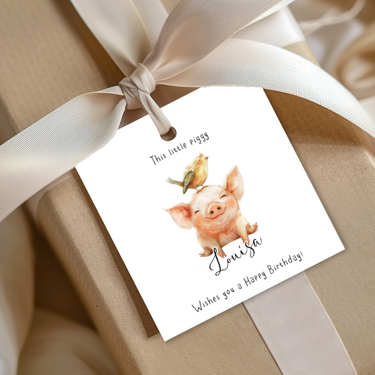 Editable Pig Birthday Gift Tag