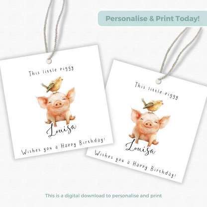 Editable Pig Birthday Gift Tag