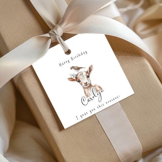 Editable Goat Birthday Gift Tag