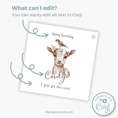 Editable Goat Birthday Gift Tag