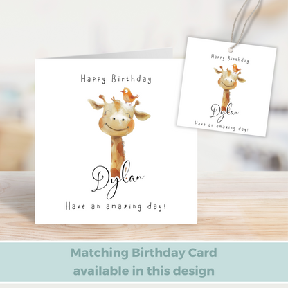Editable Giraffe Birthday Gift Tag