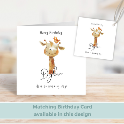 Editable Giraffe Birthday Gift Tag