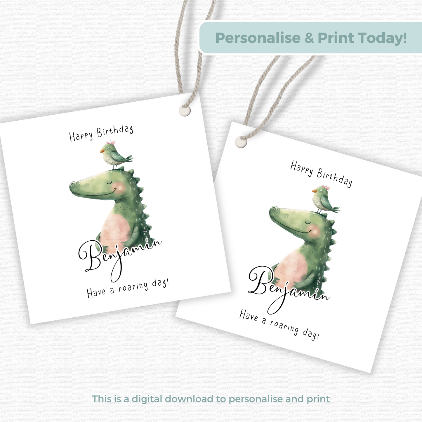Editable Dinosaur Birthday Gift Tag