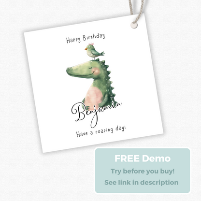 Editable Dinosaur Birthday Gift Tag