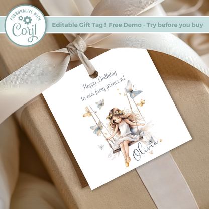 Editable Fairy Princess Birthday Gift Tag