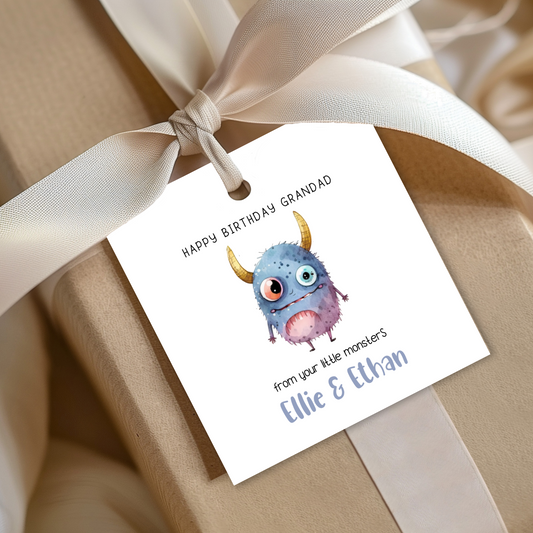 Editable Monster Birthday Gift Tag for Grandad