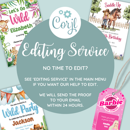 Editable Evite Birthday Invitation and FREE Thank You Tag - Let's Go Wild