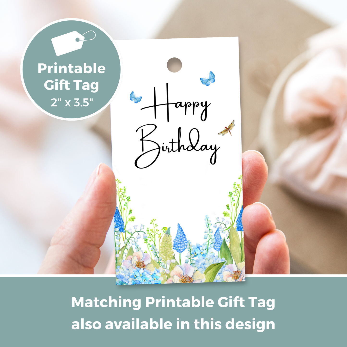 Printable Birthday Card - Pretty Blue Flowers