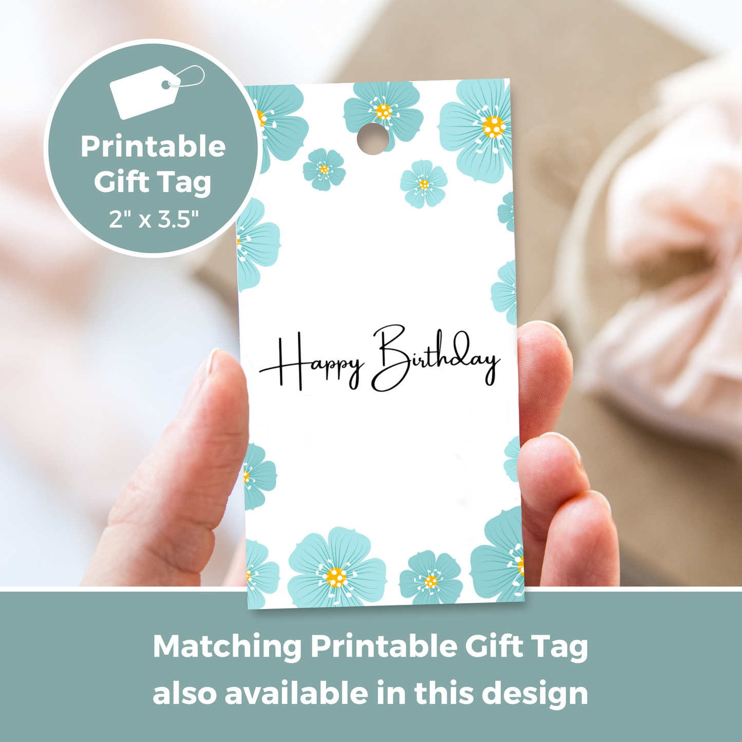 Printable Birthday Card - Blue Flower