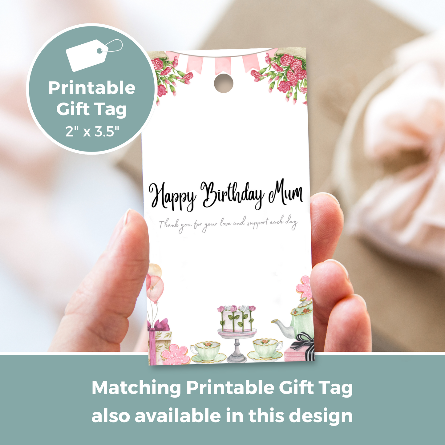 Printable Birthday Card - Tea Party