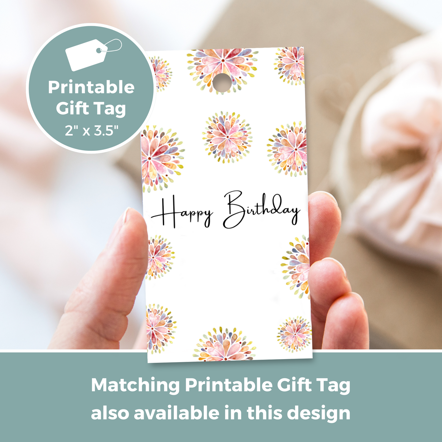 Printable Birthday Card - Abstract Flowers